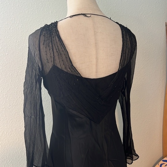 VTG Lillie Rubin,Chiffon Upper,Silky Black Satin Dress,Gorgeous Sheer Sleeves,8M - Picture 7 of 15